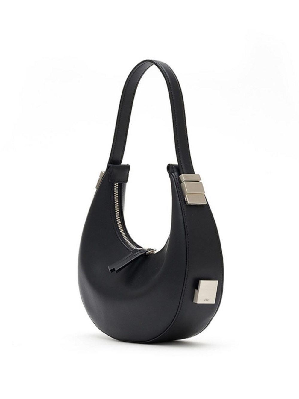 OSOI Black Crescent Shoulder Bag with Silver Hardware